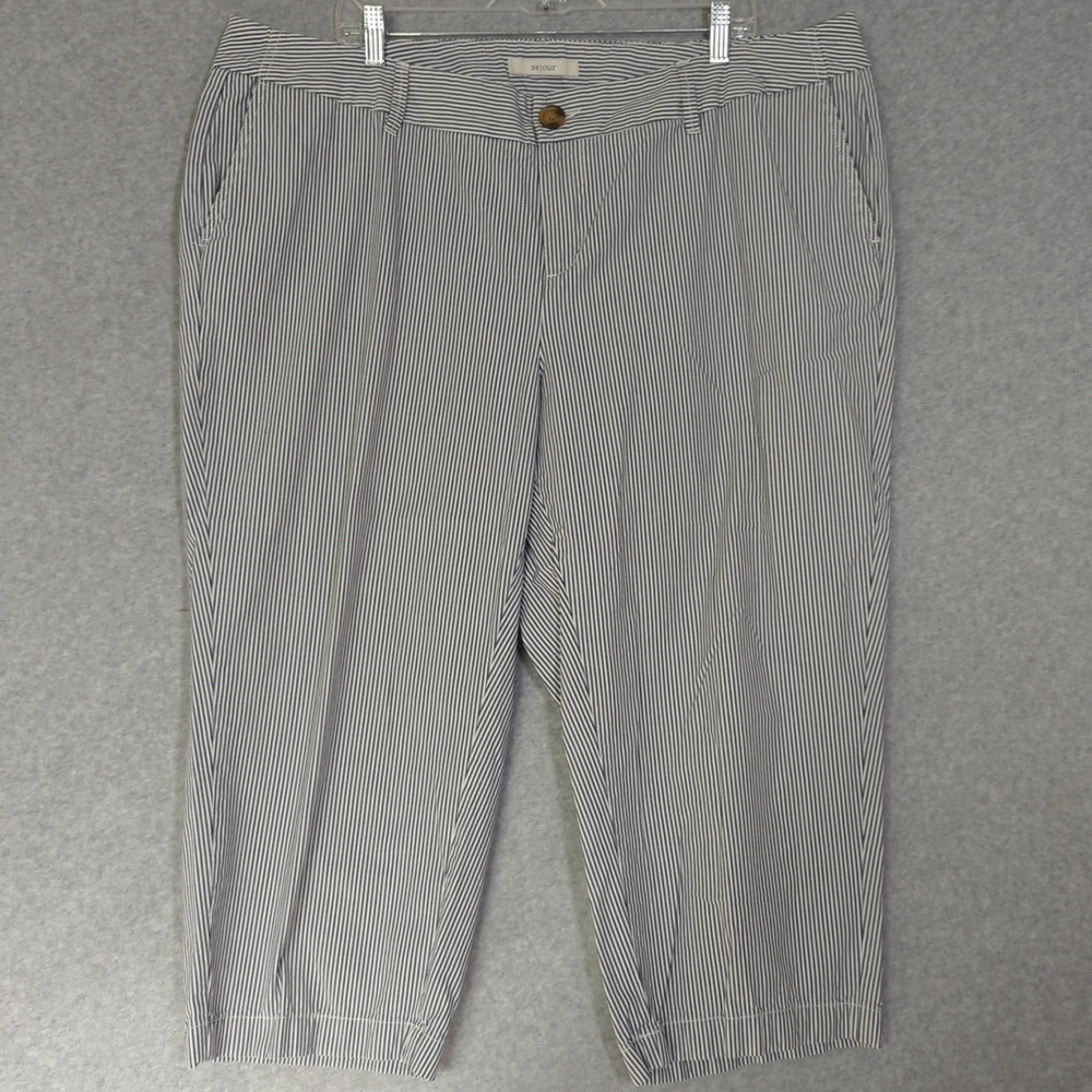 Sejour Women's Plus Size 20W Striped Capri Pants Cropped Casual Nautical Coastal